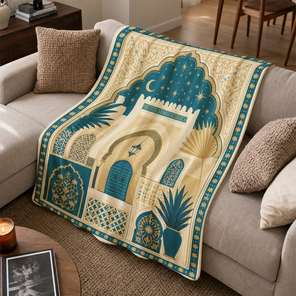 Exquisite Luxury Moroccan Arabic Islamic Palace Style Throw Blanket Sofa Couch Cover Geometric Pattern Bohemian Home Decor Gift
