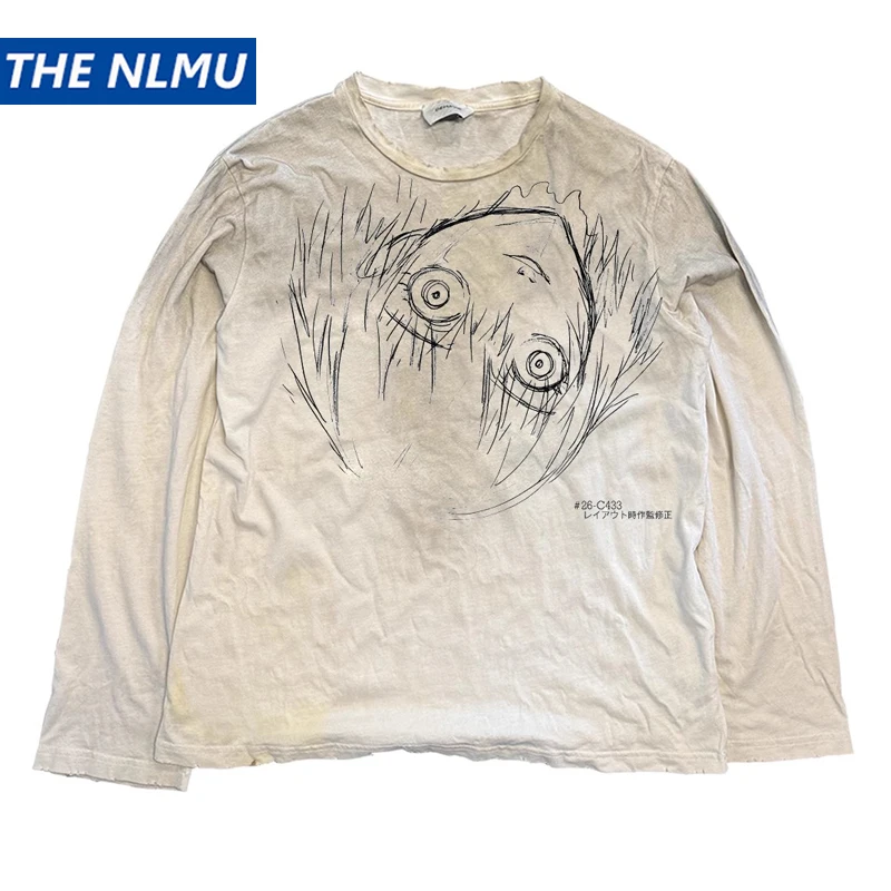 

Винтажные футболки с длинными рукавами, грязные стираные футболки с мультяшным рисунком, свободные повседневные футболки, футболки унисекс в стиле ретро Y2K