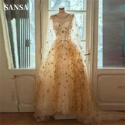 Sansa Lace Appliques فساتين السهرة Strapless Detachable Shaw Tulle A-line Vestidos De Noche Elegant SLeeveless Prom Dresses 2024