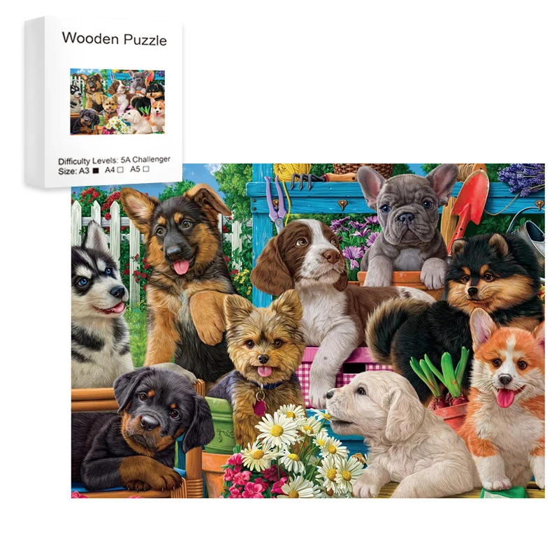 

Animal Wooden Puzzles, Dog Home Wooden Puzzle Unique Shape Advanced Puzzle Maternal Love Wooden Jigsaw Puzzle for Adult