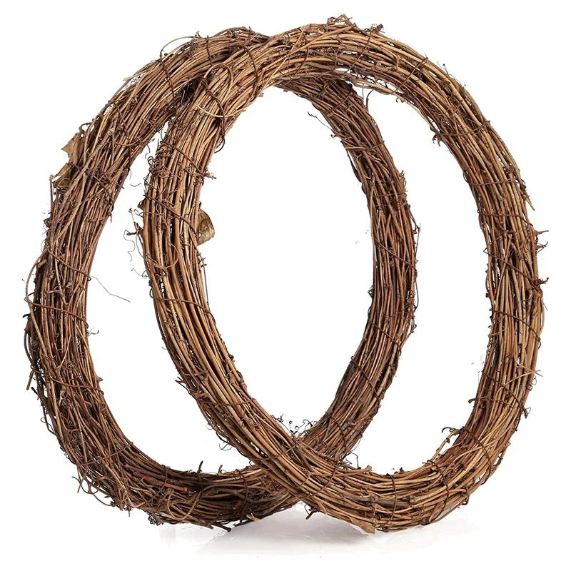 2PCS 14 Inch Grapevine Wreaths Vine Branch Wreath Rattan Wreath Garland For DIY Christmas Craft Or Wedding Decors