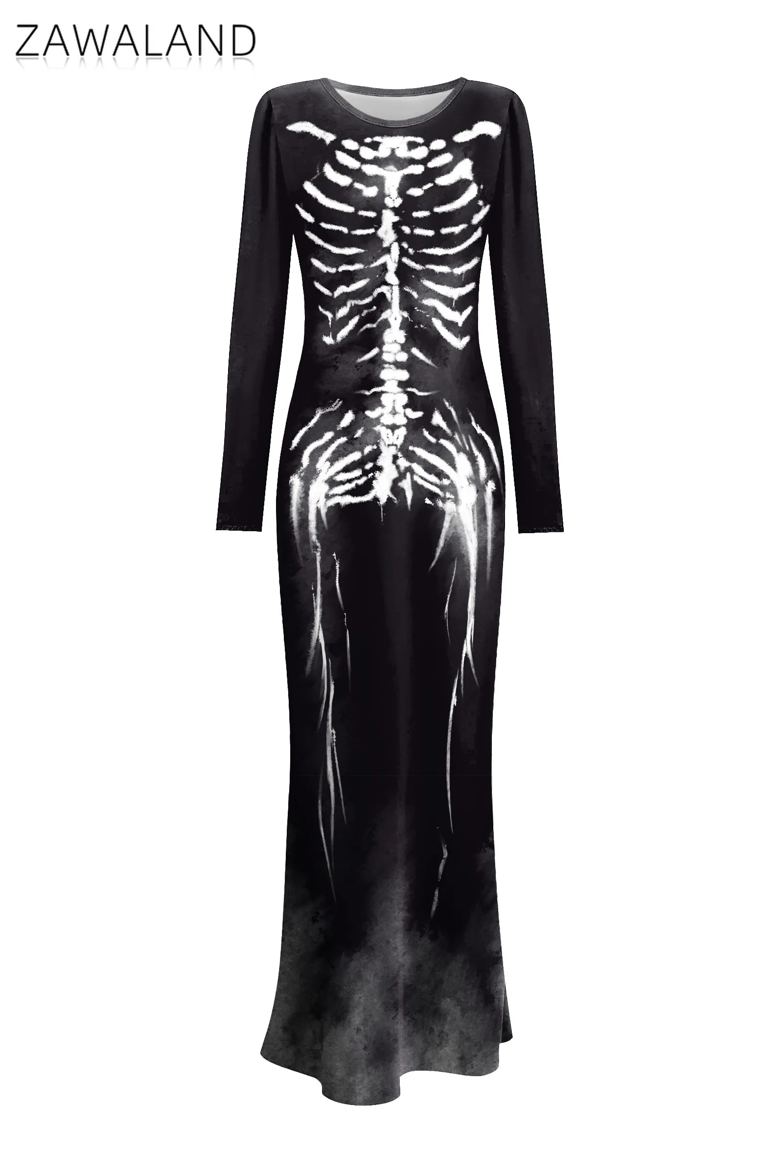 Halloween Hexe Cosplay Kostüm Frauen Retro Goth Kleid Erwachsene Langarm Kleid Mädchen Skeleton Print Kostüm Party Ausgefallene Kleidung
