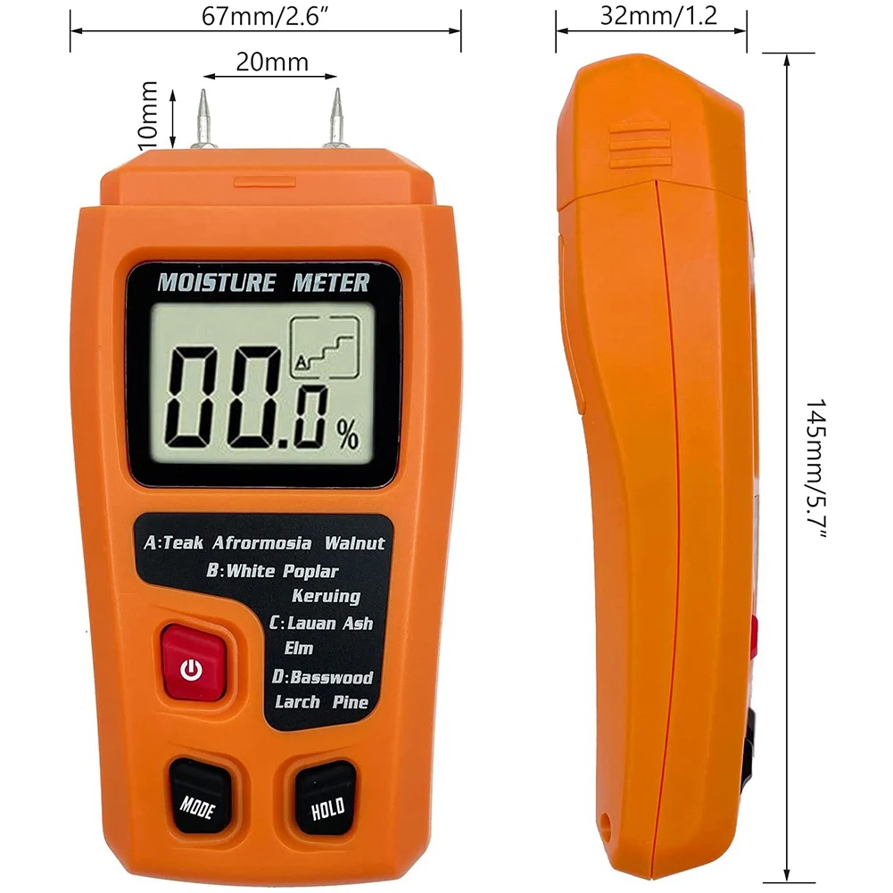 Medidor Digital de humedad de madera, higrómetro, Detector de humedad de madera, pantalla LCD grande