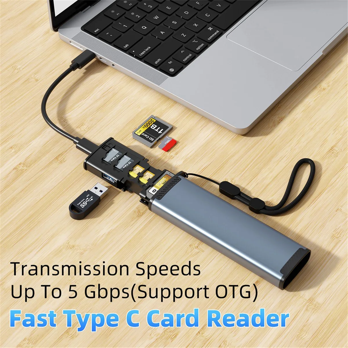 

ADEGBO-Improved Sd/Tf3.0 High-Speed Typec Aluminum Portable Storage Card Reader