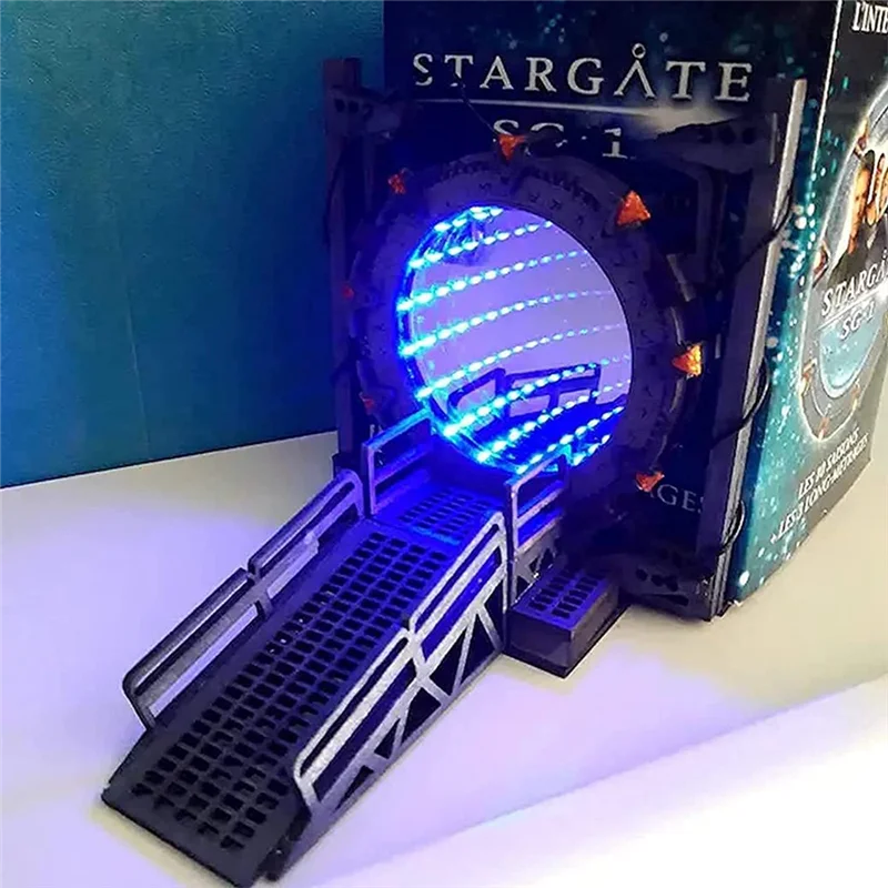 AEA9-Stargate Bookends, Ornaments, Table Lamps, Gifts, LED Lighted Portal Bookends, Two-Way Galaxy Door, Creative