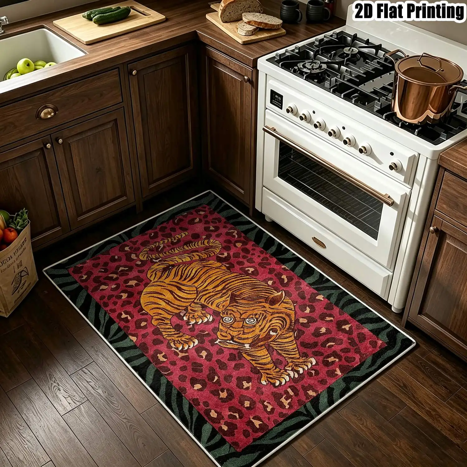 1Pc 2D Printed Pink Tiger Velvet Carpet, Nordic/Instagram Style, Machine Washable, Multi-Size Home Decor Mat for Entryway, Dining, Living, Bedroom