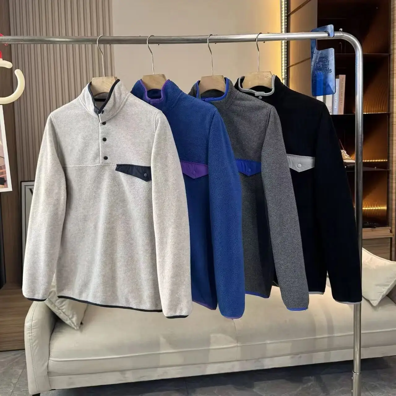 

Men's Winter Warmth-Retaining Fce Sweatirt Casual Stand Collar Pull-Over f Open Polyester Blend Thi Long Sve