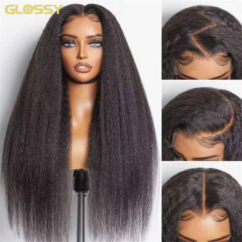 

250% Wear And Go Kinky Straight Glueless Wig 100% Human Hair 13x6 Hd Yaki Straight Lace Front Wigs For Women 30 36 Inch On Sale