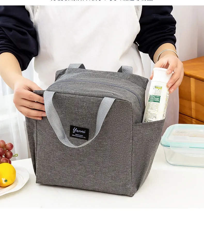 Double Pockets Portable Lunch Bag Lunch Box Insulated Canvas Tote Bag School Lunch Portable Dinner Box Picnic Food Storage