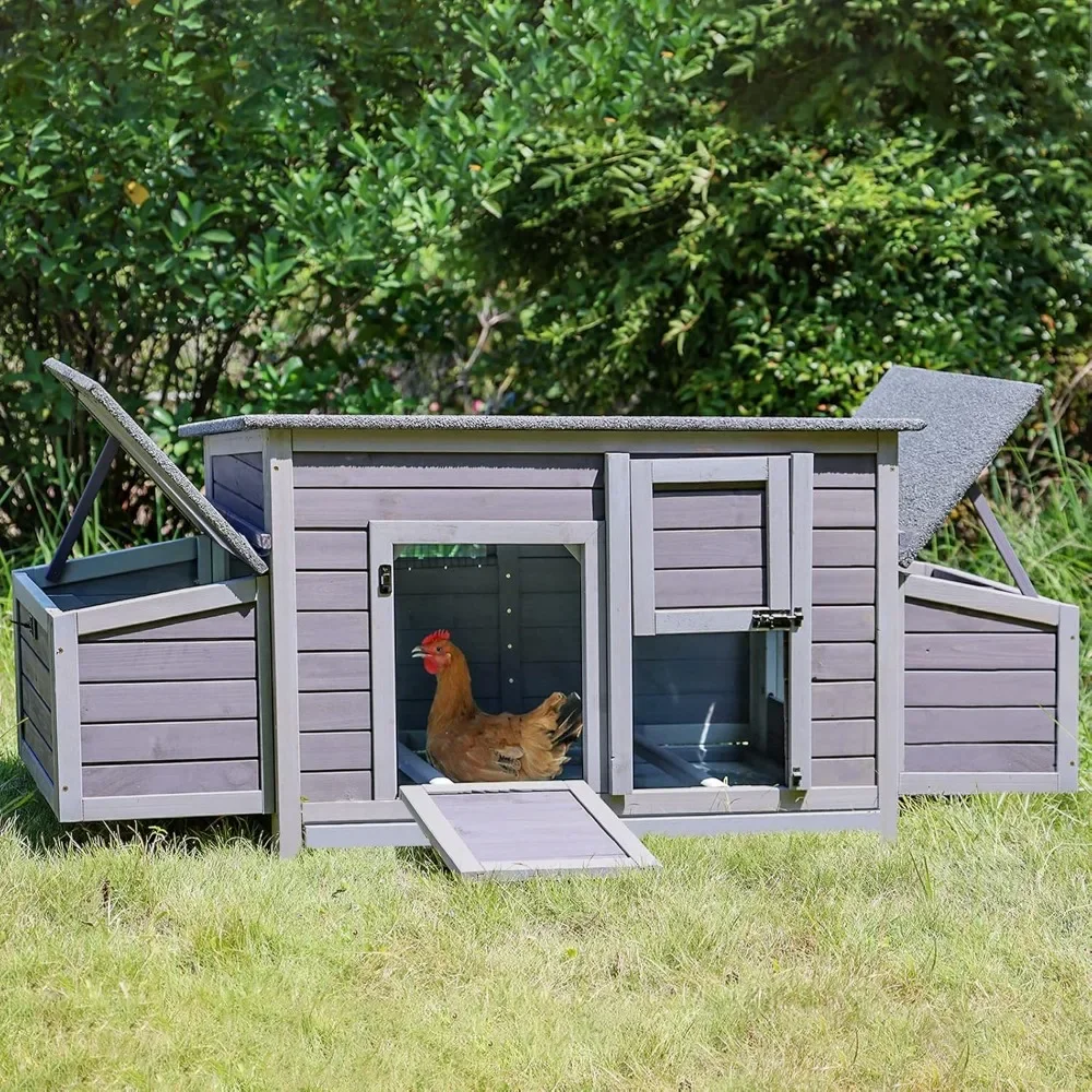 

Chicken Coop Outdoor Hen House Wooden Poultry Cage with 2 Perches,2 Sides Large Nesting Boxes