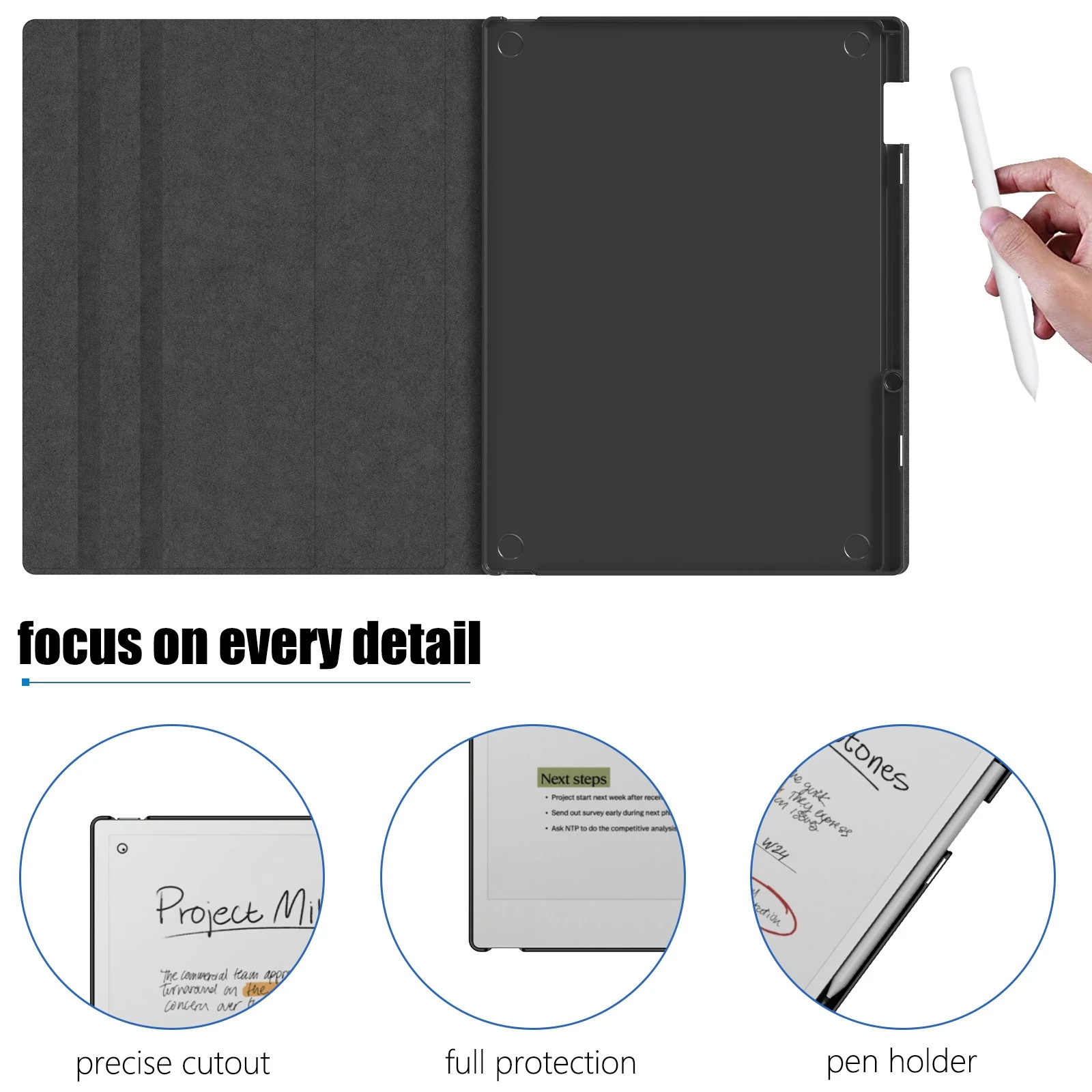 11.8'' PC Leather Case For reMarkable Paper Pro 2024 11.8 inch eBook Rotatable Dormant Protective Cover with Holder