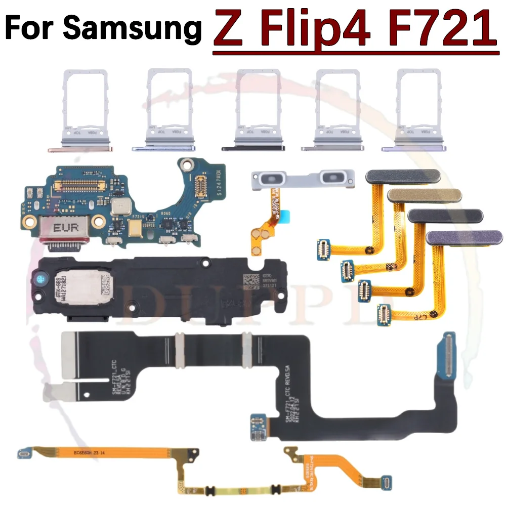 Charging Port Board Loudspeaker For Samsung Z Flip4 SM-F721 SIM Card Tray Signal Volume Button Motherboard Connect Flex Cable