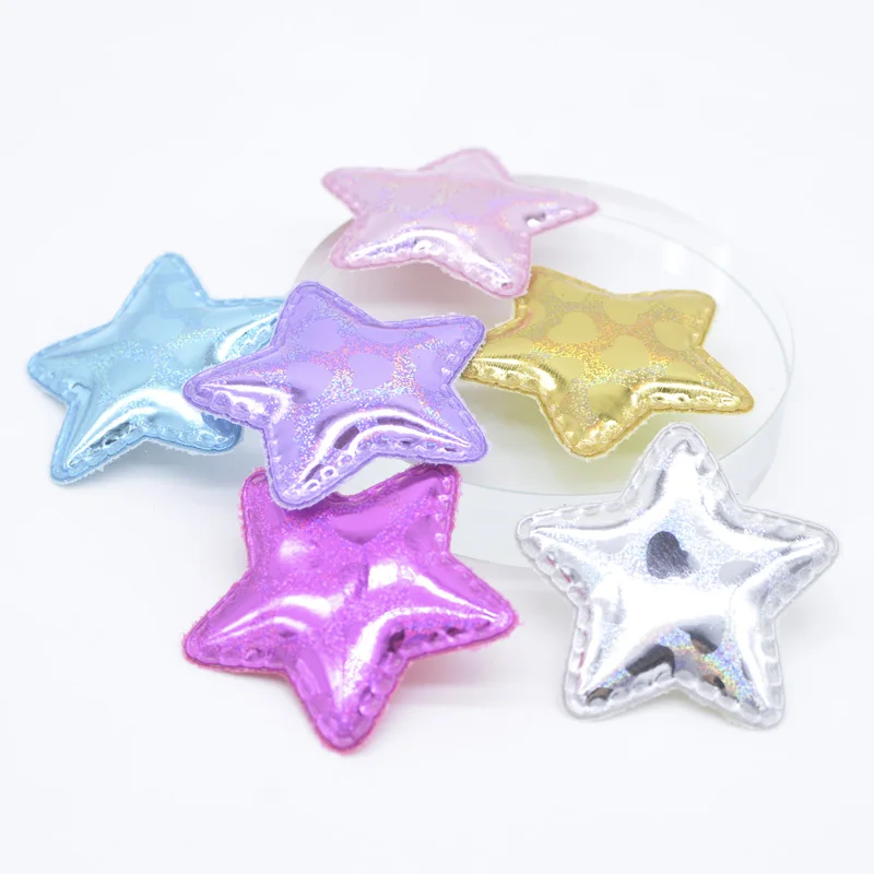 12Pcs/lot 48mm Padded PU Glitter Star for DIY Hair Clips Bow Headband Decor Applique Baby Clothes Hat Bag Ornament Patches