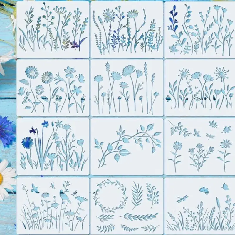 12Pcs/set Exquisite Flower Handmade Poster Template Hollow Out Painting Creative Templates