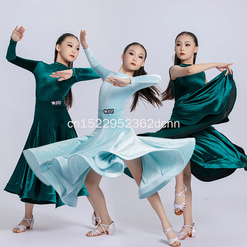 Mädchen Modern Dance Kostüme Neue Kinder Performance Kostüme Wettbewerb Tanz Röcke Samt Neue Walzer Tanz Kostüme