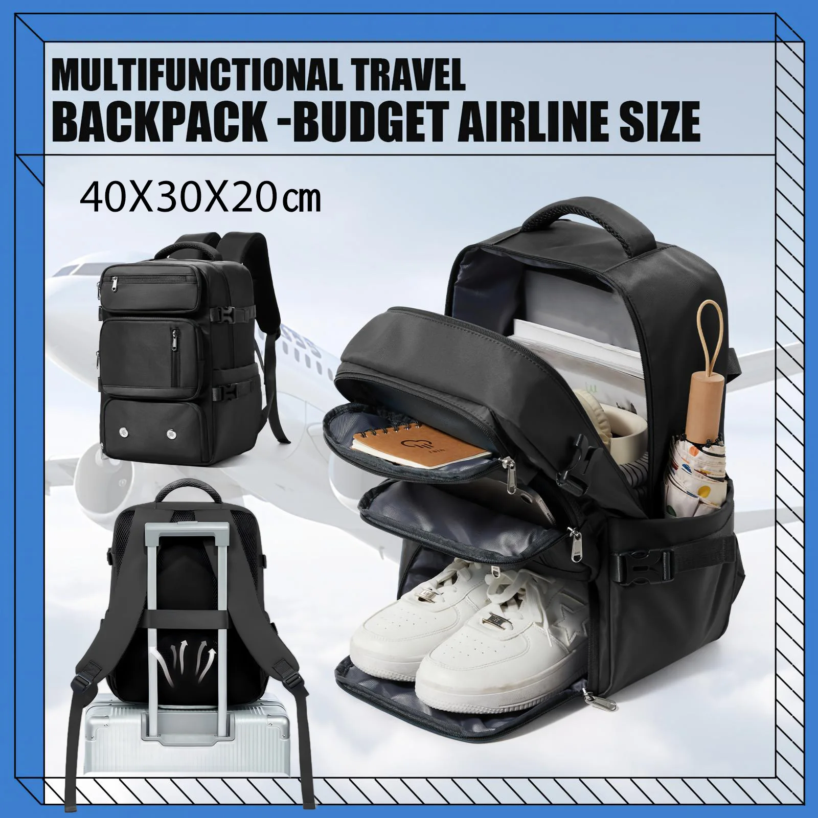 Mochila de viagem avião cabine saco ryanair mochila 40x20x25 bagagem bolsa para portátil anti-roubo masculino feminino saco para esportes trekking