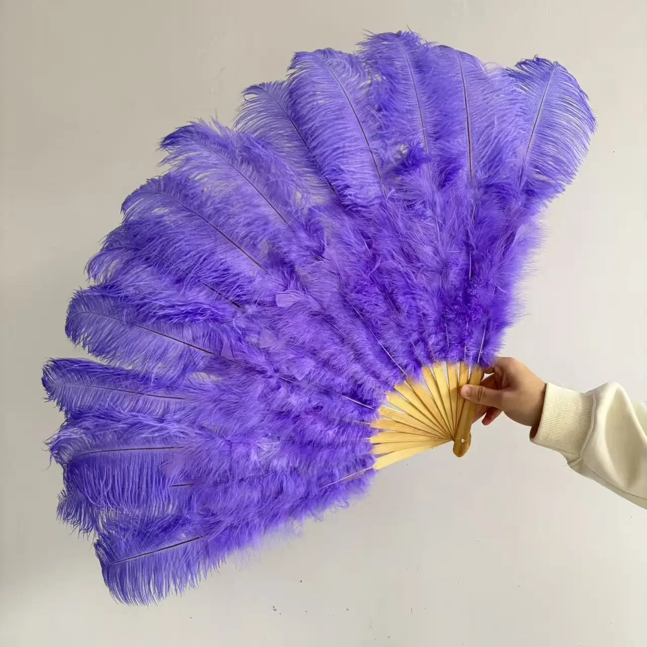 100cm Purple Ostrich Feather Fan 13 Bones Foldable Hand Fan Burlesque Showgirl Halloween Costume Dance Stage Performance Props