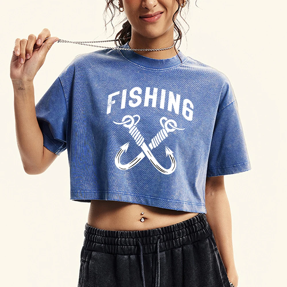 fishing-fishhook-print-women-washed-t-shirt-fashion-y2k-short-sleeve-summer-cotton-crop-tee-top-retro-casual-o-neck-t-shirt