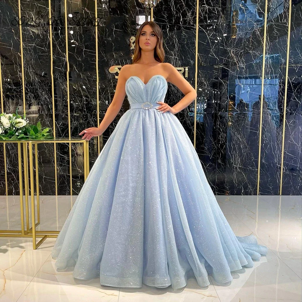 

Sweetheart Ball Quinceanera Dresses Sky Blue Shiny Princess Floor Length Adult Formal Evening Party Gown Vestidos De 15 años