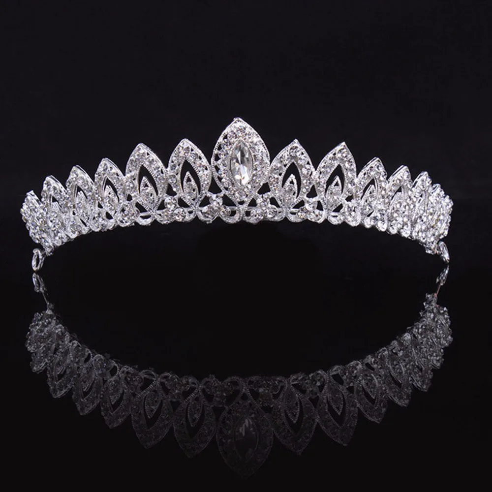 Princess Women Alloy Silver Color Crystal Rhinestone Ornaments Headwear Hair Crown Bridal Tiara