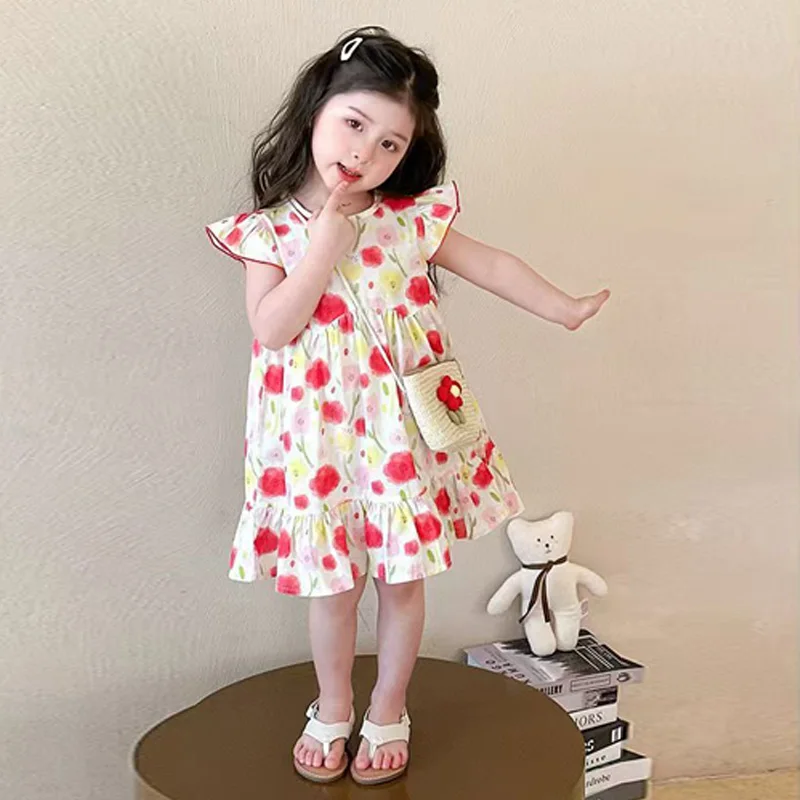 فستان بناتي كاجوال صيف جديد 2025 فستان أطفال بدون أكمام مزين بالزهور ملابس حلوة مطبوعة على الموضة للأطفال من عمر 1 إلى 10 سنوات #3