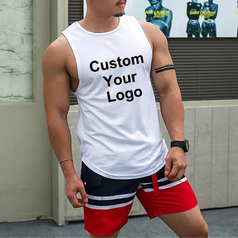 New Fashion Customize Your Logo Sleeveless Shirts Tank Top Men Fitness Shirt Mens Bodybuilding Workout Gym Vest Athletic