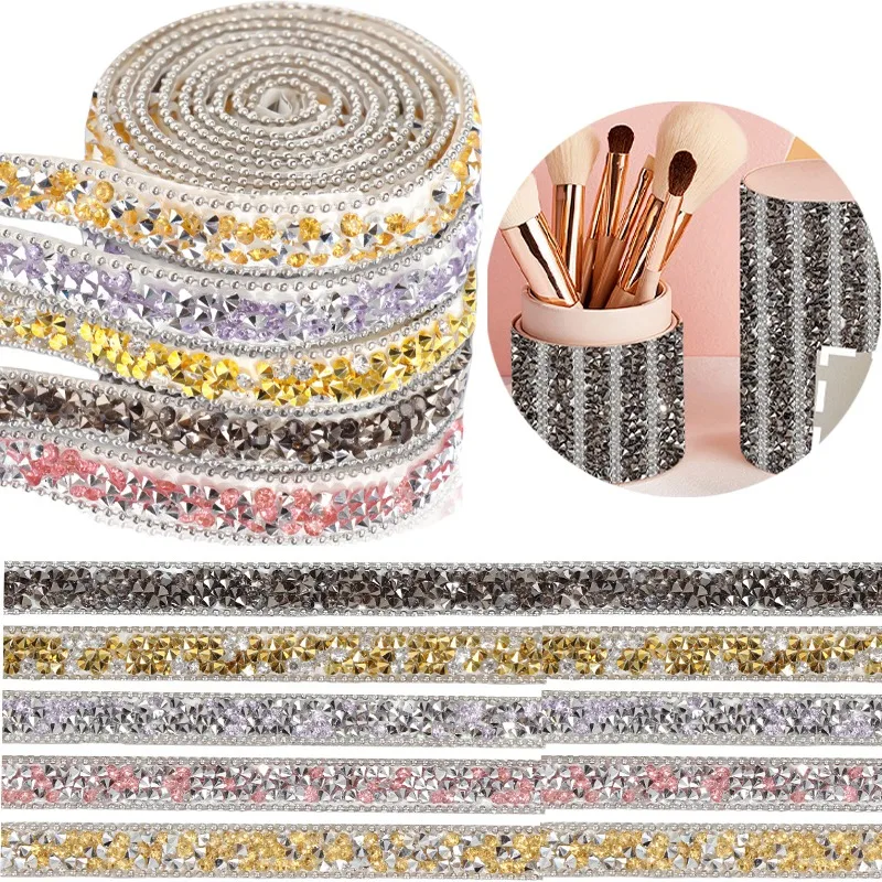 بلينغ حجر الراين ملصقات سلسلة لفة ذاتية اللصق الراتنج الماس للملابس الأحذية ديكور DIY الحرف اليدوية مجوهرات اكسسوارات