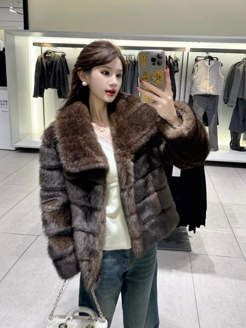 Vintage Elegant Socialite Eco-Friendly Fur Coat Winter New High-End Fashion Turn-Down Collar Thickened Warm Short Fur Coat Women