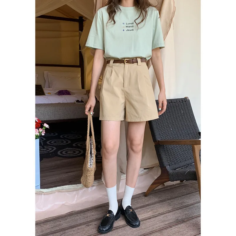 

Korean Style Casual Office Shorts Women Summer New High Waist Wide Leg Five Points Pants Comfortable Breathable Fashion Workwear