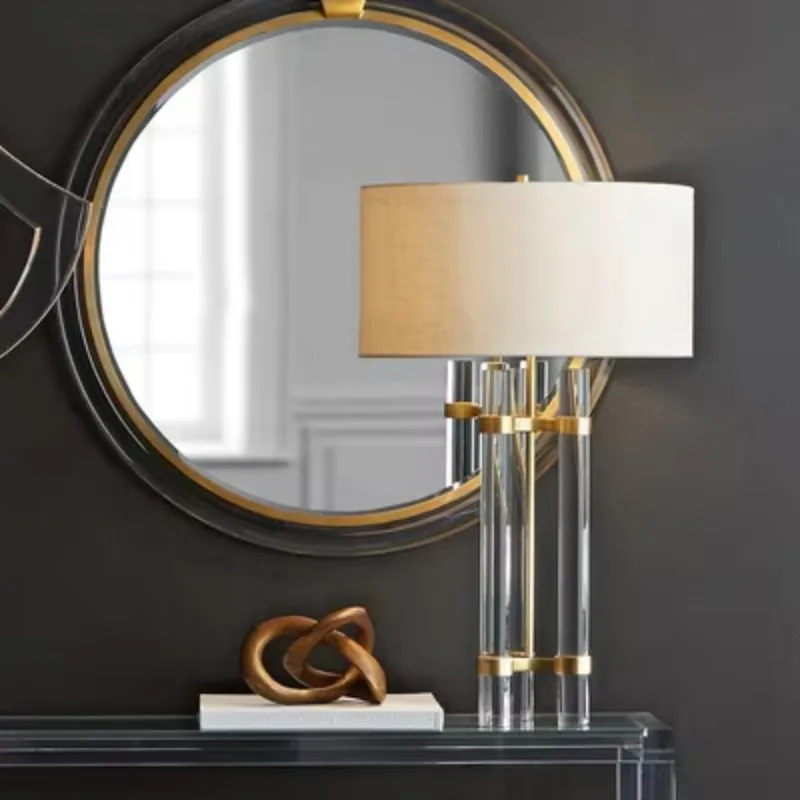 Modern Luxury Ceramic Desk Lamp American Simple Crystal Cylinder Light Emitting Diode Light Source White Lampshade