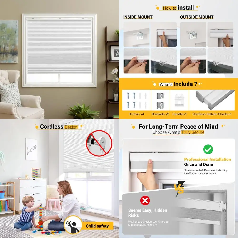 

Затемняющие сотовые оттенки, беспроводные, белая ткань, 29 x 64