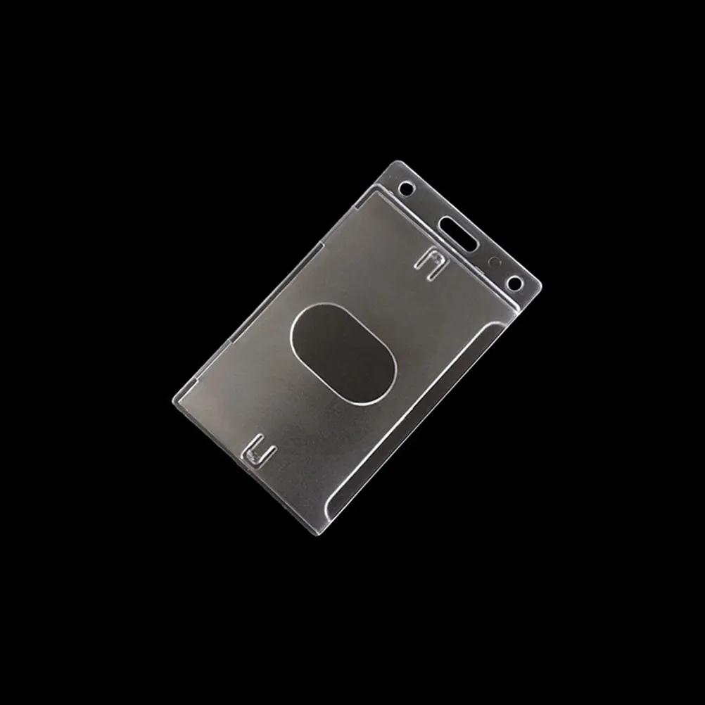 5Pcs Transparent Acrylic Id Card Holder Rigid Hard Plastic Badge Protector with Side Slot for Easy Access Display Storage