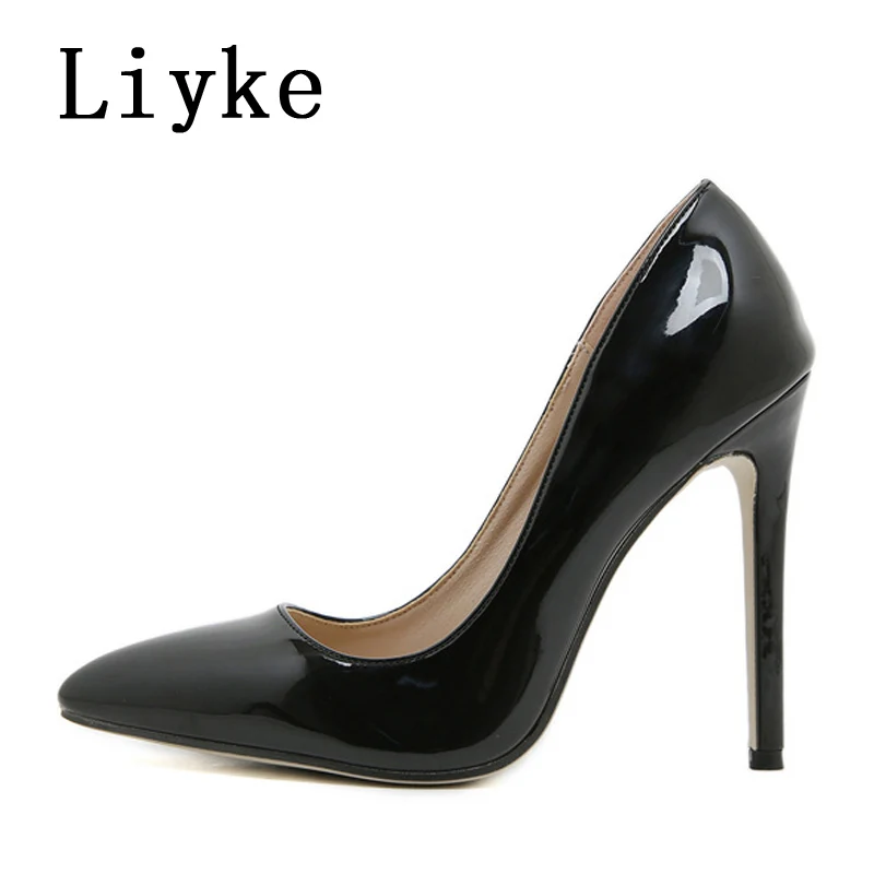 Liyke الربيع الصيف Slingback عالية الكعب البغال الإناث الأسود براءات الاختراع والجلود أشار تو خنجر أحذية النساء مضخات Zapatos Mujer