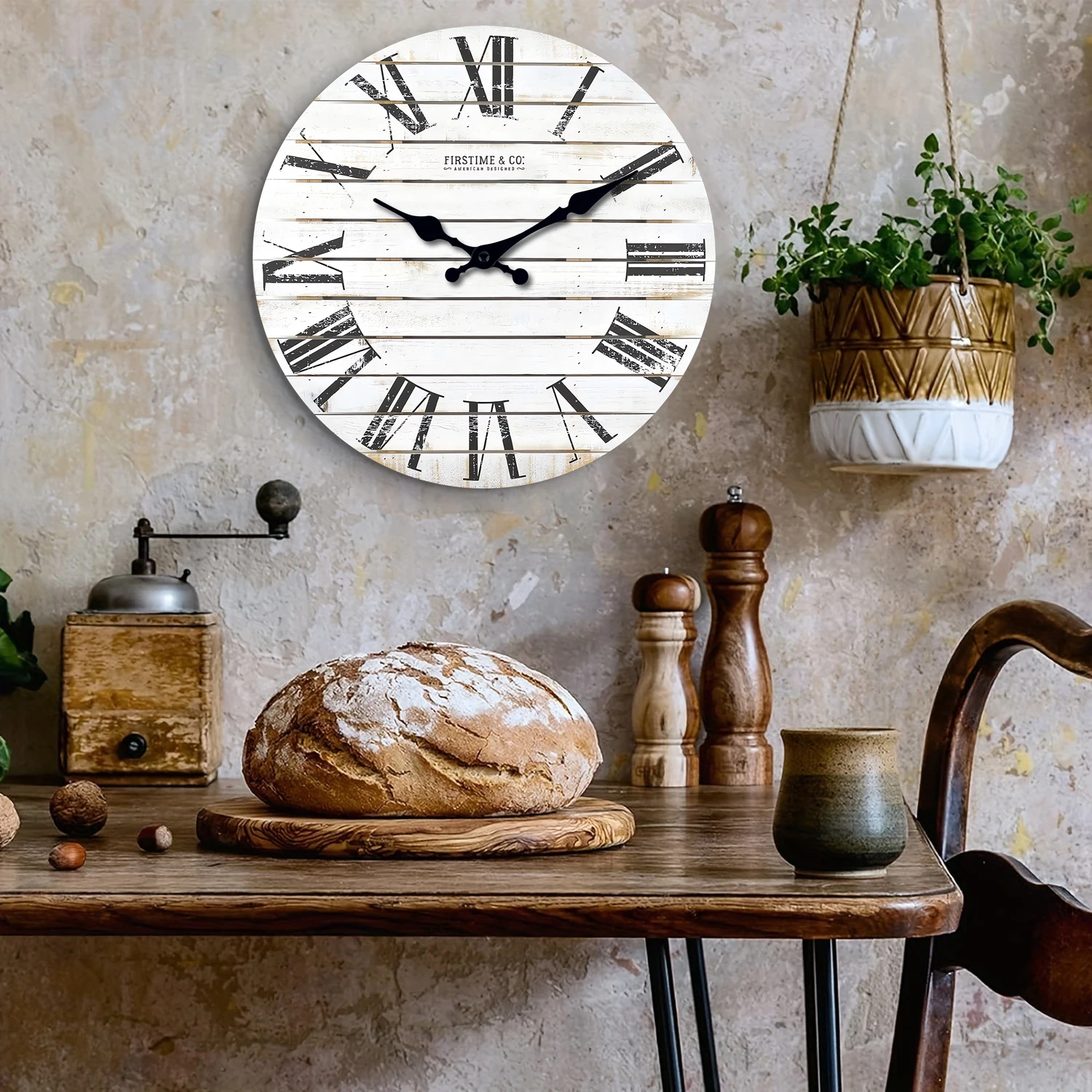 1pc white wooden wall clock, retro Roman numerals design wall clock, non-ticking silent clock, living room study decoration view 4