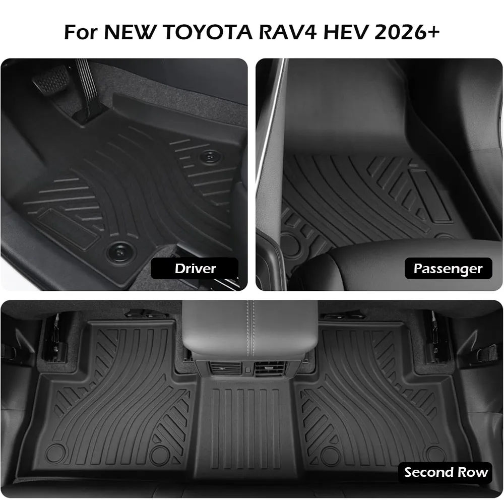 Fußmatten mit Türschwellenschutzstreifen für Toyota RAV4 HEV 2026 Hybrid Allwetter-Fußmatten Kofferraummatte Kofferraumrückenlehnenpolster