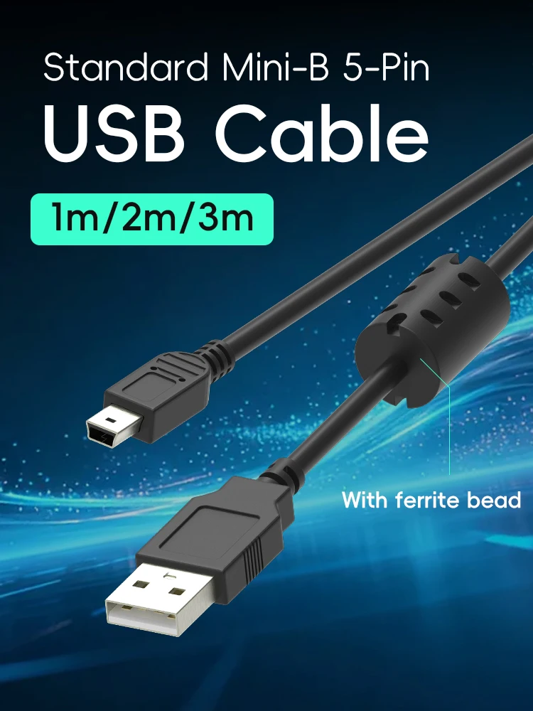 Data Frog USB A to Mini B 5 Pin Cable High-Speed Charger & Data Transfer Line for GP2X F200/Wiz PS3 Controller PSP Series NDSi