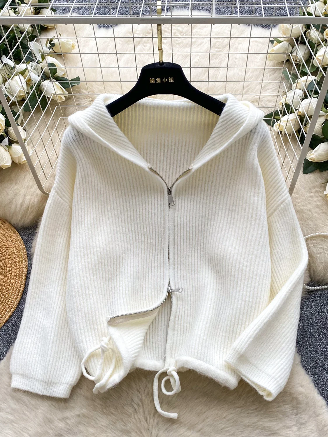 

Ladies Loose Casual Long Sve Knitted Open Cardigan Autumn Winter Outerwear Comfortable Leisure Sweater Coat Zipper Hood Dr...