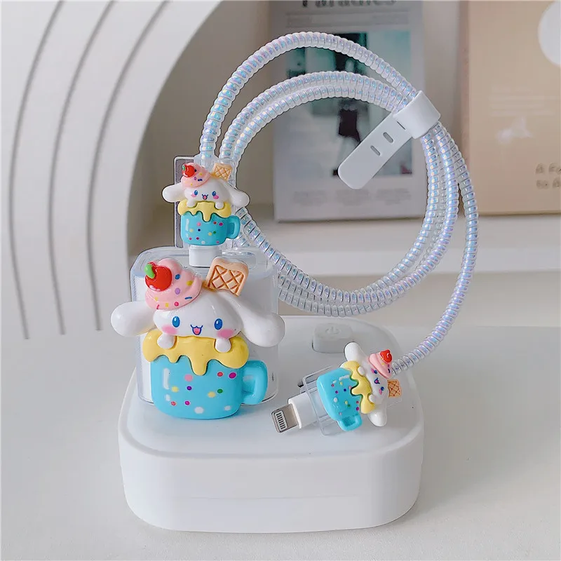 3D Cartoon Charger Protector Cable Organizer for Iphone 18W 20W Data Cable Management Cord Winder Kit Girl Cable Storage Box