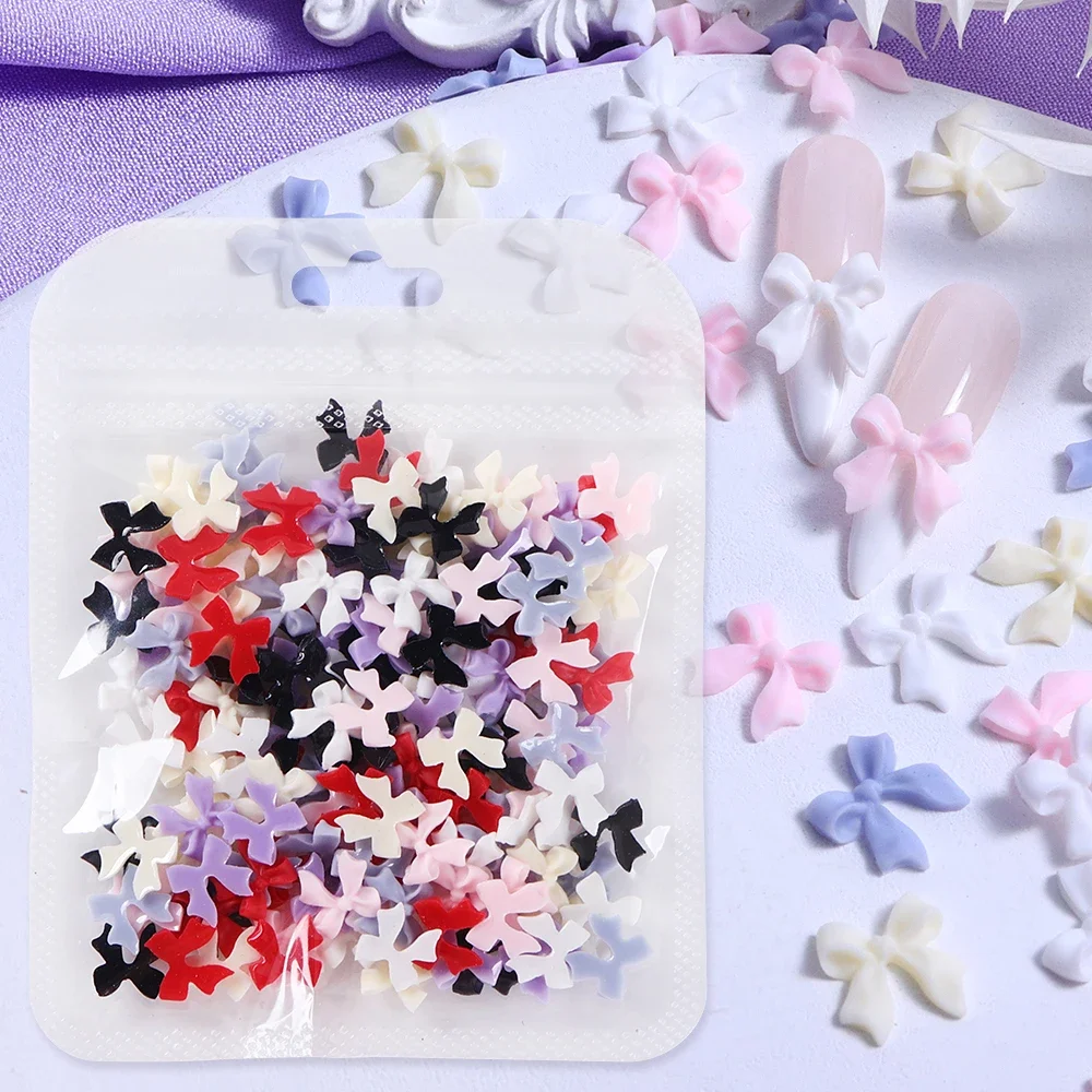 100 pcs Mixed Bowknot Patches For Epoxy Resin Filling Accessories Long Ribbon Bow 3D Nail Art Charms DIY Jewelry Crafts Making