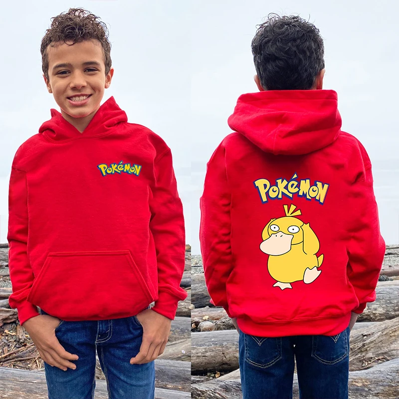 Pokemon kids hoodie plus velvet sports sweatshirt Pikachu red top for boys