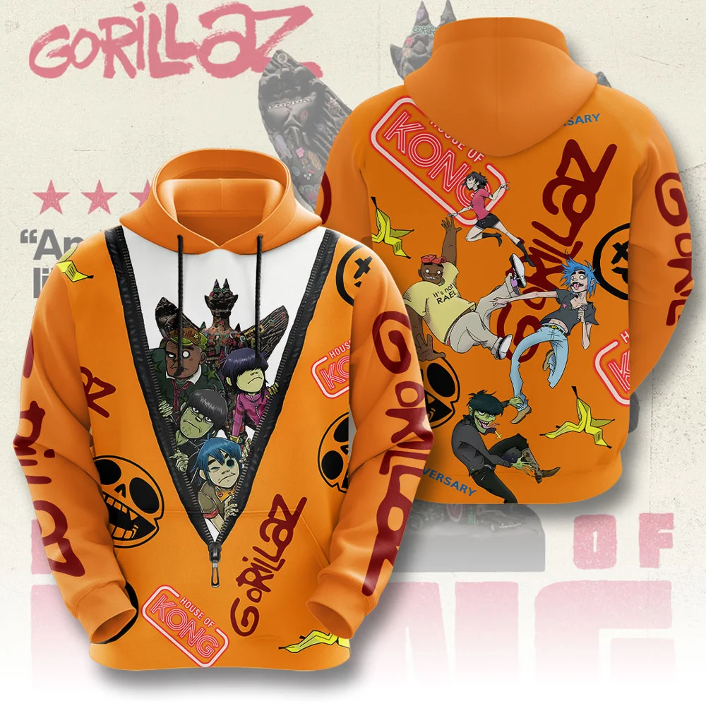 Band Rock Gorillaz Hoodie Cetak 3d Hoodie Fashion Pria Wanita Kaus Pria Atasan Besar Wanita Berkeringat Rap Rock