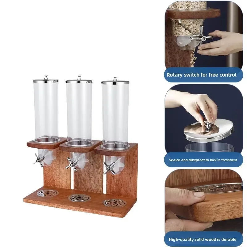 Solid Wood Grain Dispenser Large Capacity Cereal Storage Box Modern Kitchen Organizer for Rice Beans Dry Food Hotel Buffet