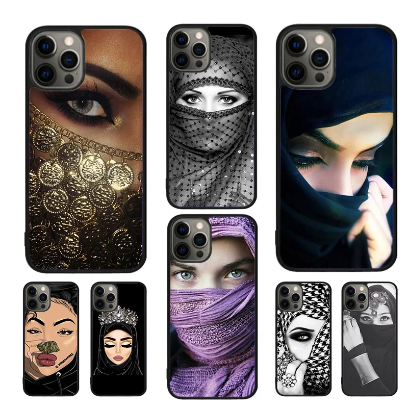 Muslim Islamic Arabic Hijab Face Gril Eyes Koran Phone Case For iPhone 16 15 14 12 13 Pro XR XS MAX Plus coque Cover