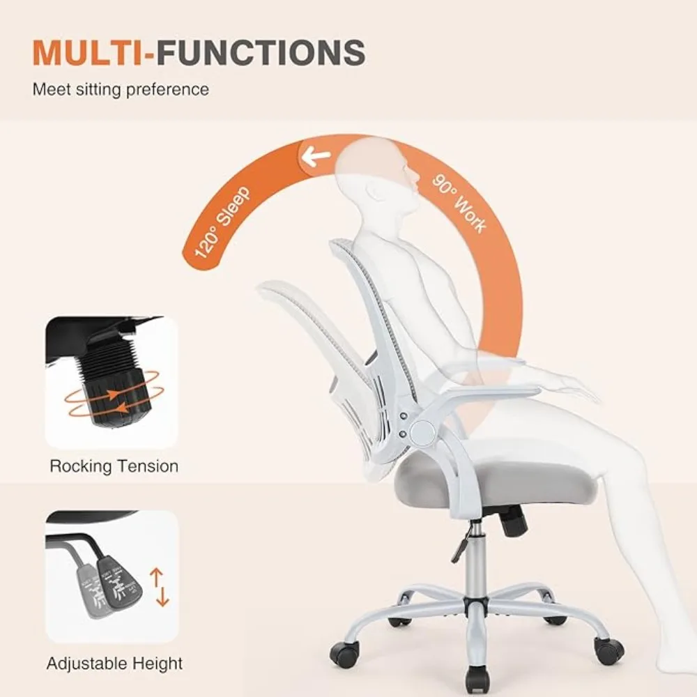 Bürostuhl, ergonomisch, Netzstoff mit mittlerer Rückenlehne, rollende Arbeit, drehbare Arbeitsstühle mit Rollen, bequemer Bürostuhl mit Lordosenstütze