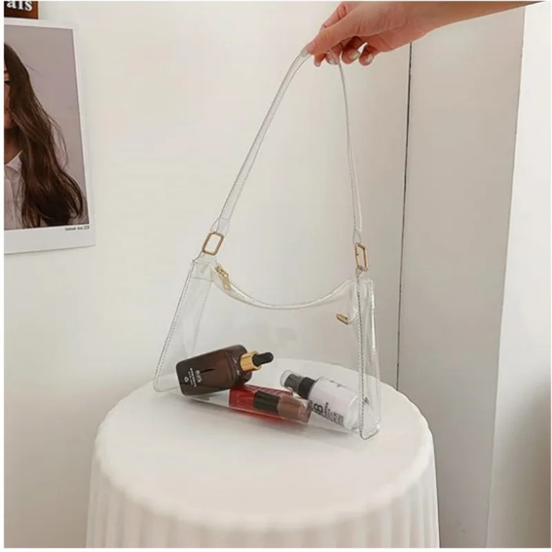 1/2pcs Stylish Transparent PVC Jelly Bag New Moon Shape Daily Underarm Shoulder Bag - view 3