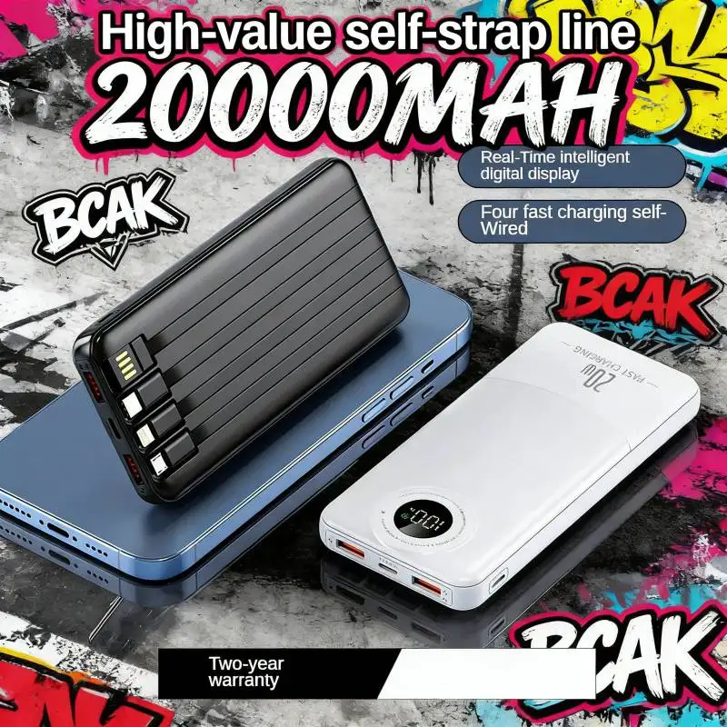 BCAK 20000MAH Large Capacity Fast Charging Dual Advantage Mobile Power Supply Self Contained Line Street Trend Pattern Portable