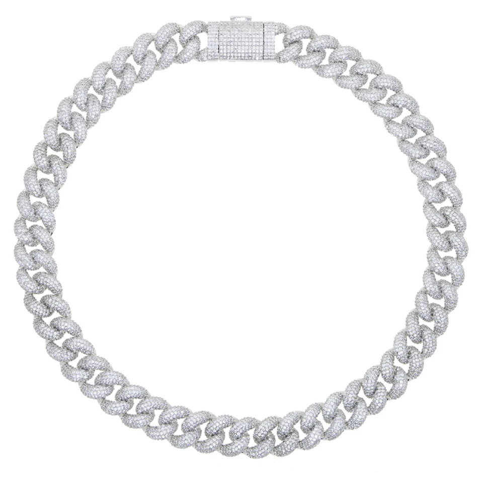 2024 New Silver Color Heavy Chunky Prong Cuban Link Chain Necklace
