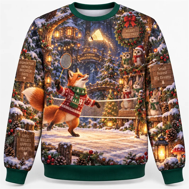 Christmas Badminton Sweatshirt Santa Reindeer Penguin Capybara Crewneck Xmas Pullover Holiday Sports Party Gift Streetwear Top