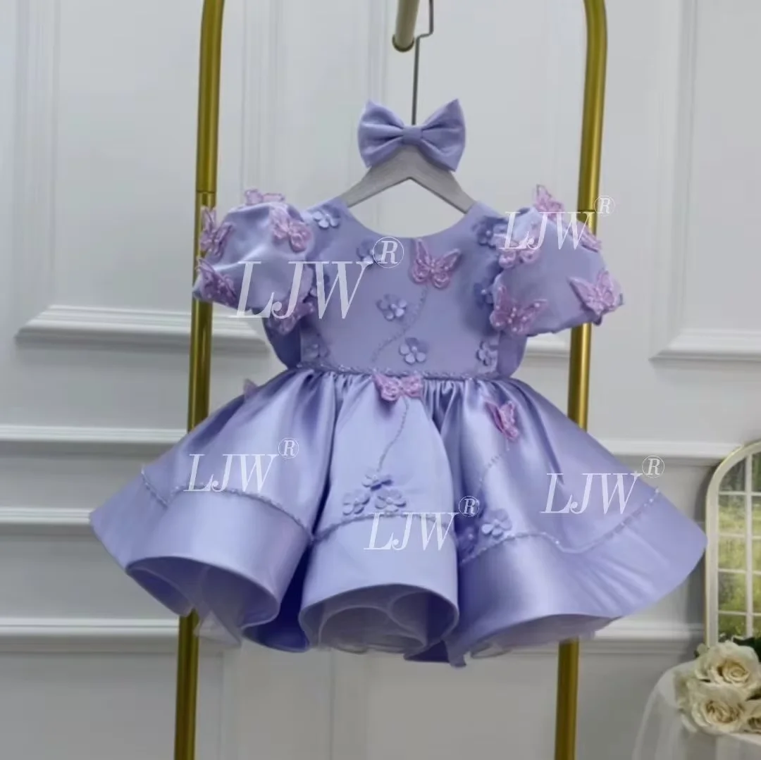 Pink satin butterfly flower design Girl's formal dress Baby beauty pageant dress high-end Christmas party dress First Communion