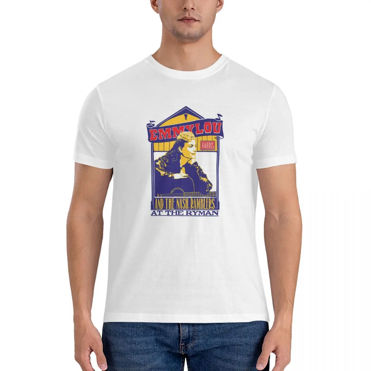 Men T-Shirts At The Ryman Music Novelty Pure Cotton Tees Short Sleeve E-Emmylou Harris T Shirts Crewneck Tops Printed